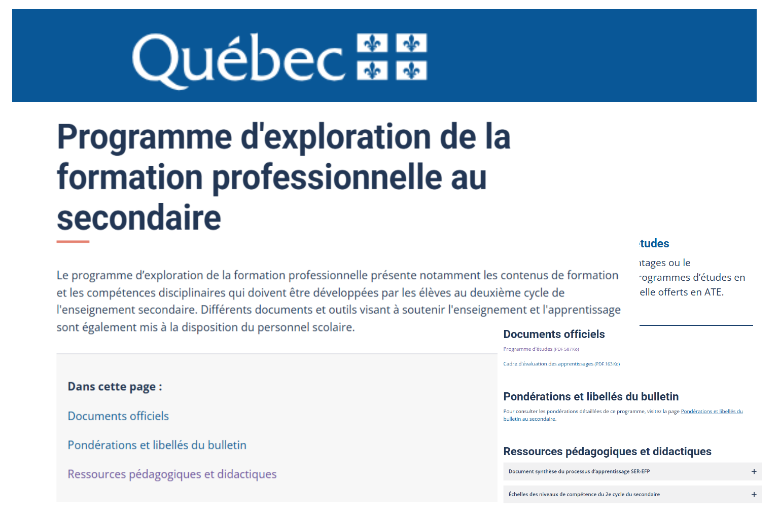 Aperçu Programme Exploration FP